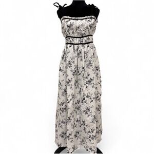 Forever 21 White Black Floral Eyelet Midi Dress Tie Straps Coquette Feminine M